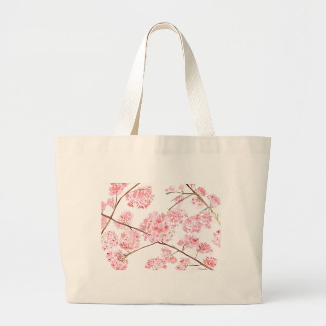Grand Tote Bag Fleurs roses de cerisier Sakura Asiatique Japonais (Devant)