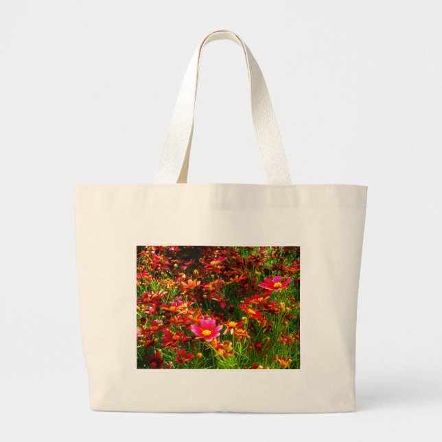 Grand Tote Bag Fleurs sauvages rose et jaune pâle (Devant)