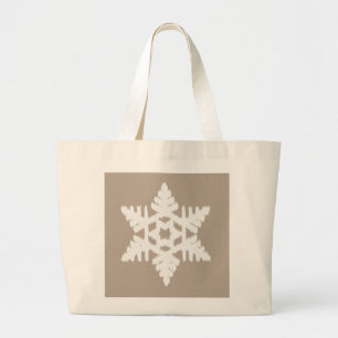 Grand Tote Bag Flocon de neige Ikat - Taupe tan et blanc