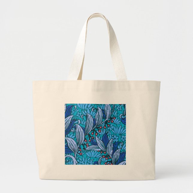 Grand Tote Bag Floral bleu ancien Boho moderne (Devant)