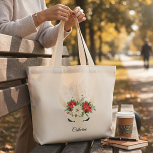 Grand Tote Bag Floral Christmas Unicorn Nom personnalisé