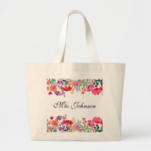 Grand Tote Bag Flore cadeau de professeur personnalisé personnali