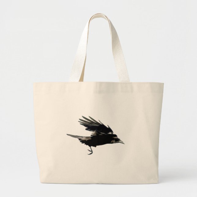 Grand Tote Bag Flying Black Crow Art pour les amateurs d'oiseaux (Devant)
