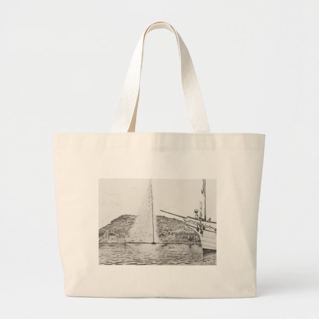 Grand Tote Bag Fontaine de Genève et arc de l'embarcation de (Devant)