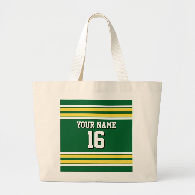 Grand Tote Bag Forest Green with Yellow White Stripes (Devant)