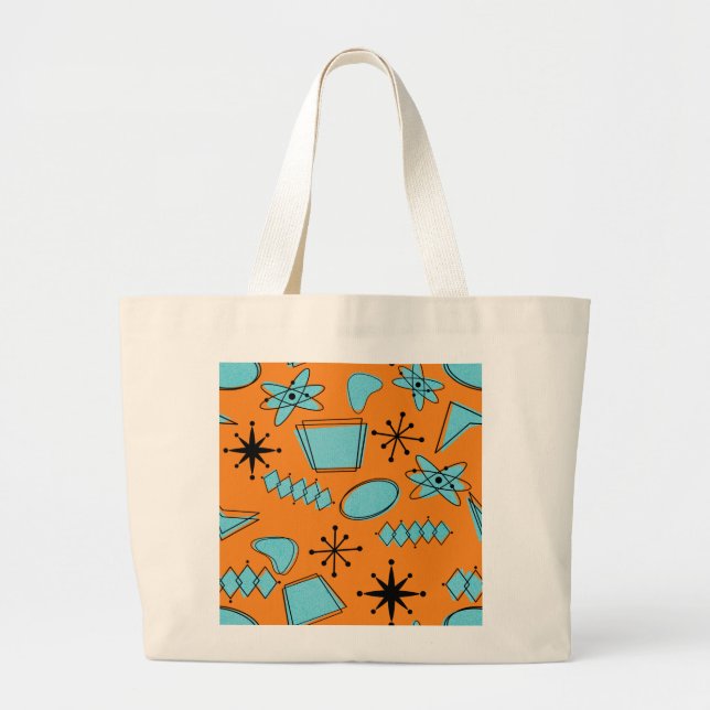 Grand Tote Bag Formes atomiques MCM Turquoise sur orange (Devant)