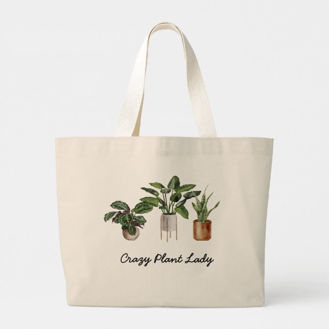 Grand Tote Bag Fou Plante Lady Aquarelle Ménage Gros Tot (Dos)