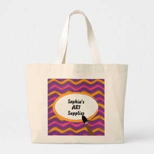 Grand Tote Bag Fournitures d'art personnalisées Zigzags peints de