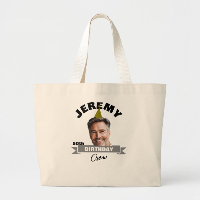 Grand Tote Bag Fourre-tout d'équipage d'anniversaire avec nom, an (Devant)