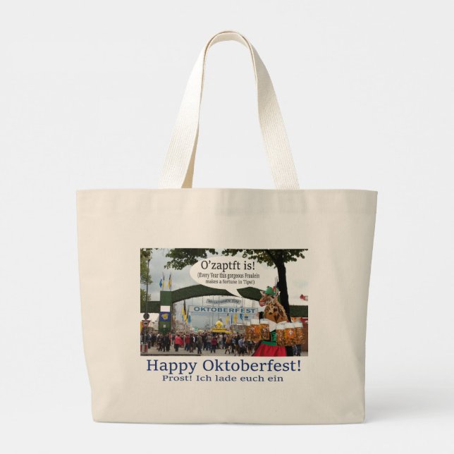 Grand Tote Bag fourre-tout jumbo. Joyeuse Oktoberfest ! girafe/fi (Dos)