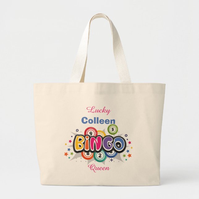 Grand Tote Bag Fun Bingo Queen Editable Nom (Devant)