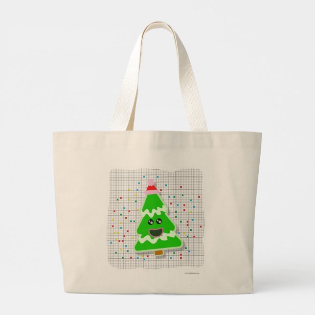 Grand Tote Bag Fun Cute Kawaii Christmas Holiday Tree Caractère T (Dos)