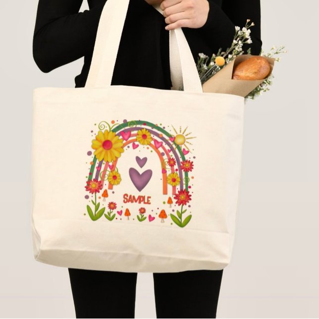 Grand Tote Bag Fun Rainbow Flowers Personnalisable Inspirivity (Créateur téléchargé)