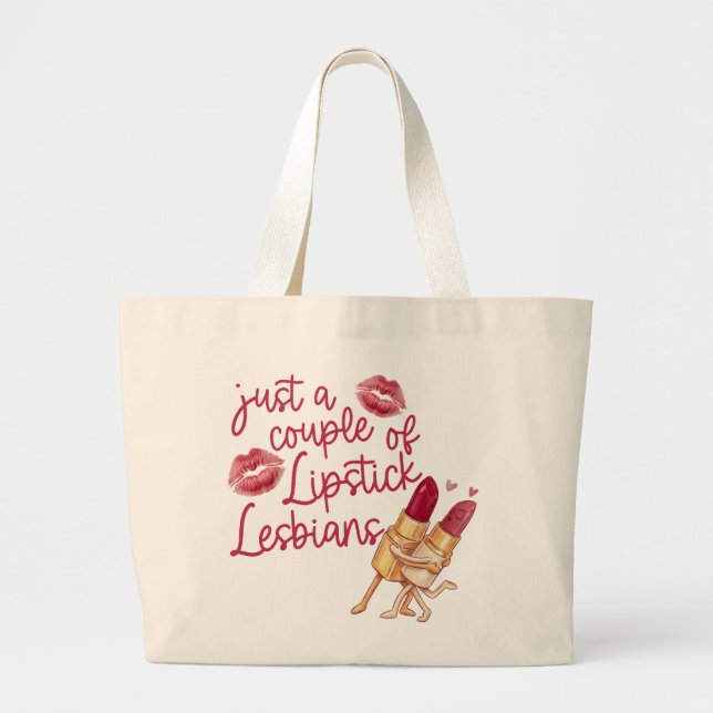 Grand Tote Bag Funny Lipstick Lesbian Couple Valentine's Gift (Devant)