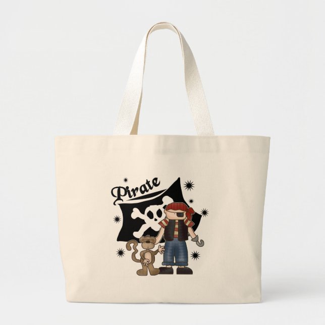Grand Tote Bag Garçon de pirate avec le singe (Devant)