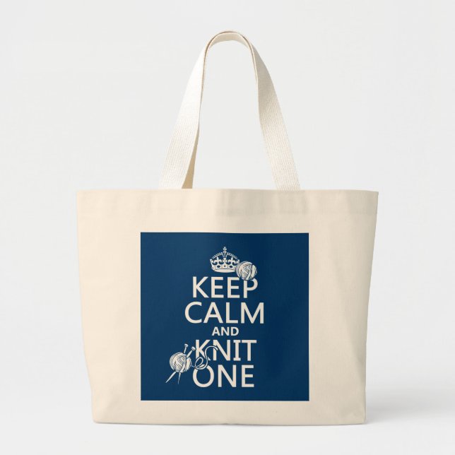 Grand Tote Bag Gardez le calme et tricotez un - toutes les (Devant)