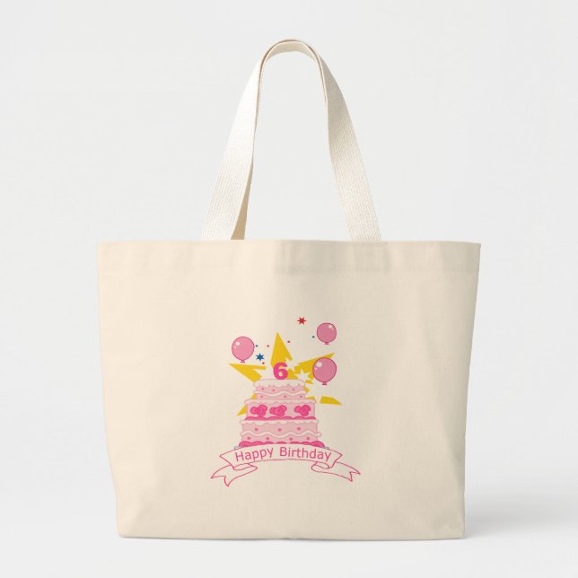 Grand Tote Bag Gâteau d'anniversaire de 6 ans (Devant)
