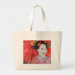 Grand Tote Bag Geisha japonais avec parapluie rouge art original
