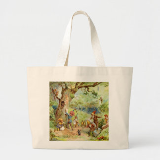 Grand Tote Bag Gnomes, elfes et fées dans la Forêt Magique