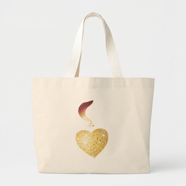 Grand Tote Bag Gold Disco Ball Heart (Devant)