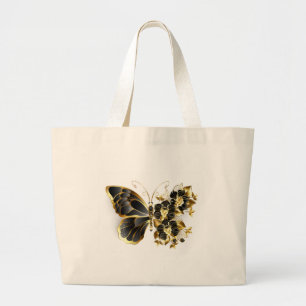 Grand Tote Bag Gold flower Butterfly with Black Orchid