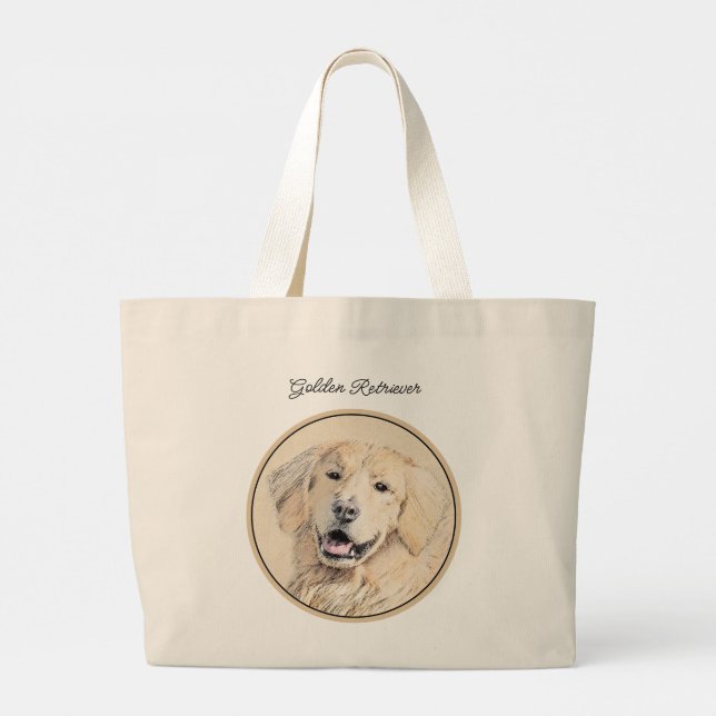 Grand Tote Bag Golden Retriever Painting mignon Original Chien Ar (Dos)