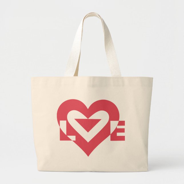 Grand Tote Bag Graphique d'amour cool, rose cerise (Devant)