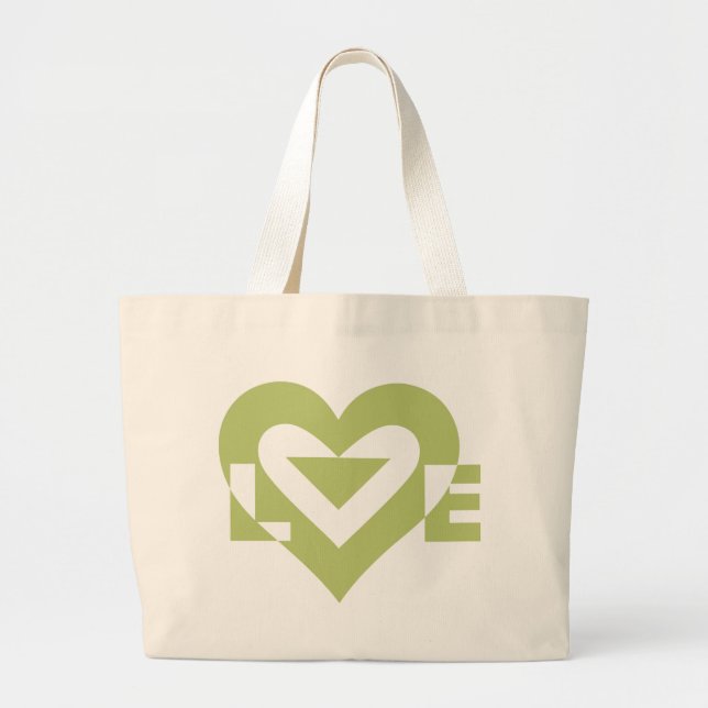 Grand Tote Bag Graphique d'amour cool, Vert Sage (Devant)