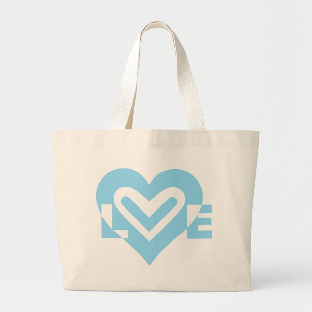 Grand Tote Bag Graphique d'amour mignon en bleu (Devant)