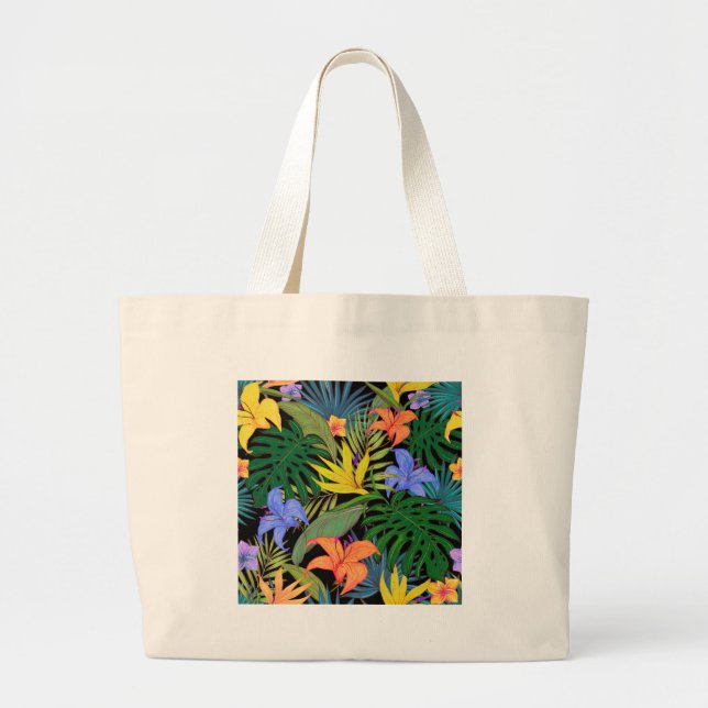 Grand Tote Bag Graphique de fleur d'Aloha de Hawaii tropical (Devant)