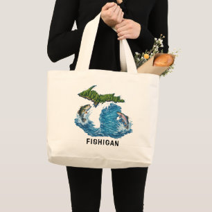 Grand Tote Bag Graphisme de l'État du Michigan avec Poisson