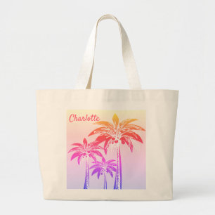 Grand Tote Bag Gras Tropical Ombre Palm Tree Bright Nom d'été