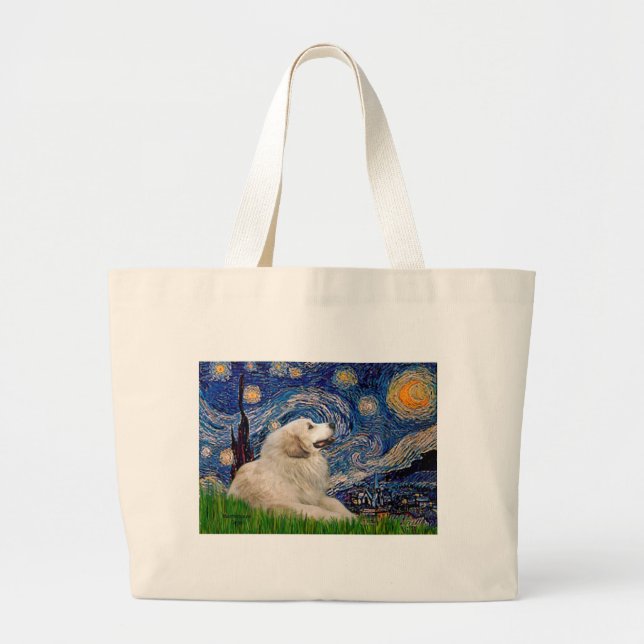 Grand Tote Bag Great Pyrenees 2 - Nuit étoilée (Devant)