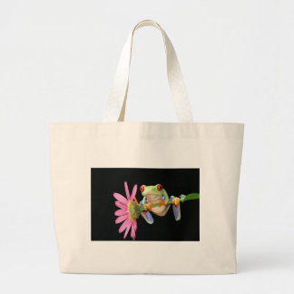 Grand Tote Bag grenouille d'arbre observée par rouge