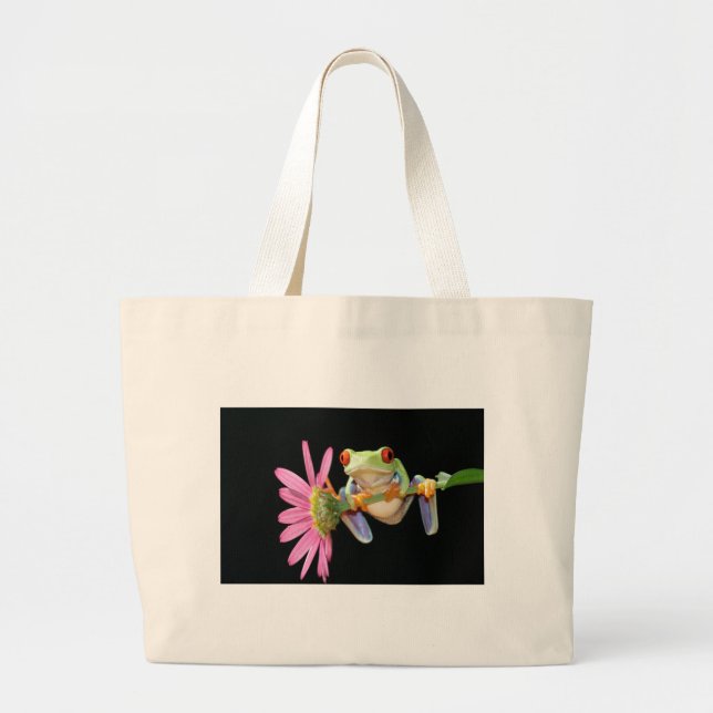 Grand Tote Bag grenouille d'arbre observée par rouge (Devant)