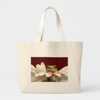 Grand Tote Bag grenouille d'arbre observée par rouge