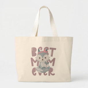 Grand Tote Bag Grey Fox Mom and Cub - Best Mom Ever