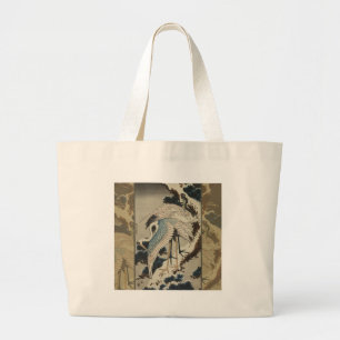 Grand Tote Bag Grues sur un pin couvert de neige Hokusai