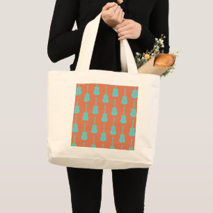 Grand Tote Bag Guitare acoustique grungeuse pois verts orange