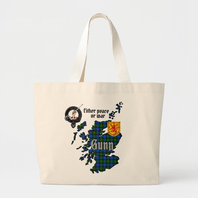 Grand Tote Bag Gunn Clan Badge et Tartan Map of Scotland (Devant)