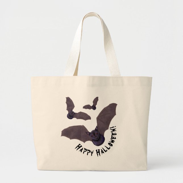 Grand Tote Bag Halloween KiniArt Bats (Devant)