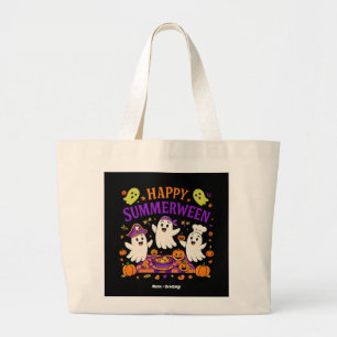 Grand Tote Bag Happy Summerween Halloween Fantôme d'été Éffrayant