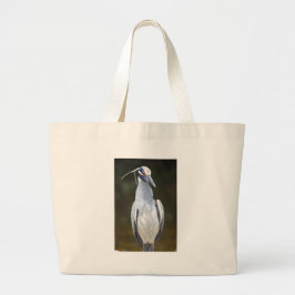 Grand Tote Bag Héron de nuit couronné par jaune