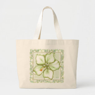 Grand Tote Bag Hibiscus & dentelle BLANC