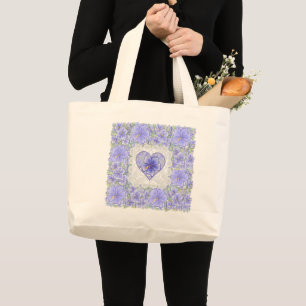 Grand Tote Bag hibiscus & dentelle BLEU
