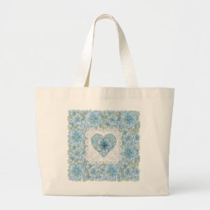 Grand Tote Bag Hibiscus & dentelle TURQUOISE