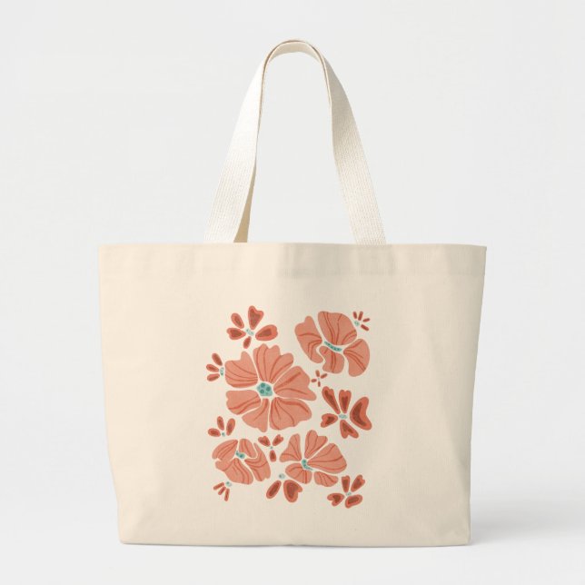 Grand Tote Bag Hippie Blooms : Artwork Abstrait Red Flower Power (Devant)