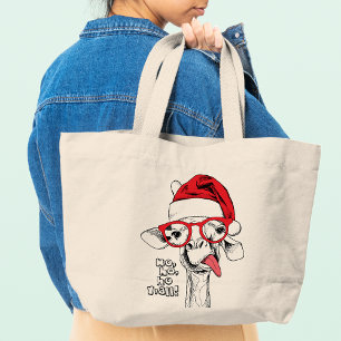 Grand Tote Bag Hipster Noël Giraffe Vacances drôle Animal animal