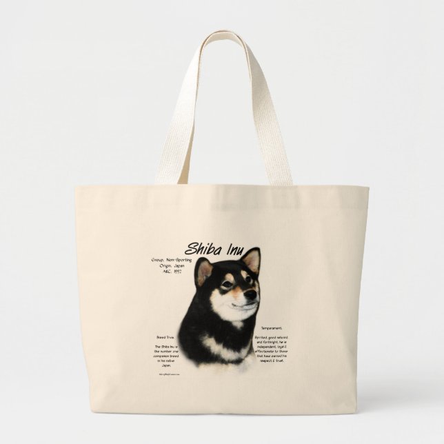 Grand Tote Bag Histoire du Shiba Inu noir (Devant)