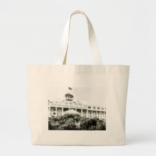 Grand Tote Bag Hôtel grand, île de Mackinac, noire et blanche